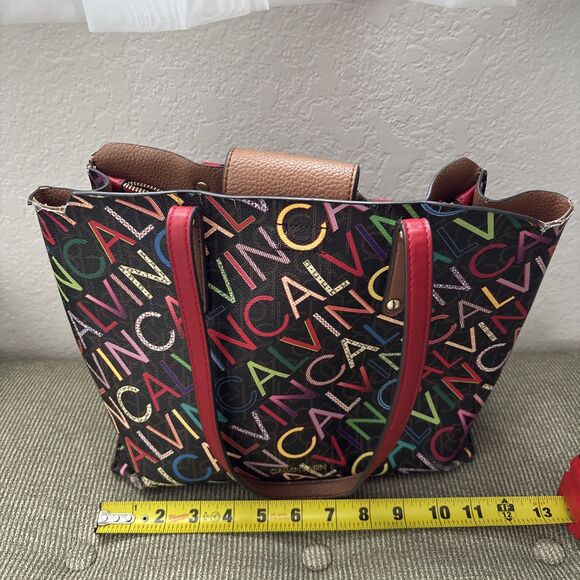 Calvin Klein Purse Dilan Shoulder Bag Colorful Logo Red Brown Medium Multicolor - Picture 2 of 15